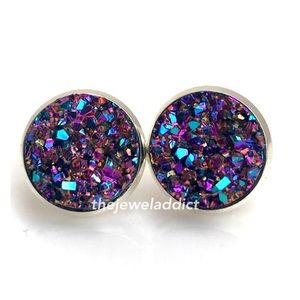 3 for 15🎀Metallic Magenta Rainbow Faux Druzy Stud